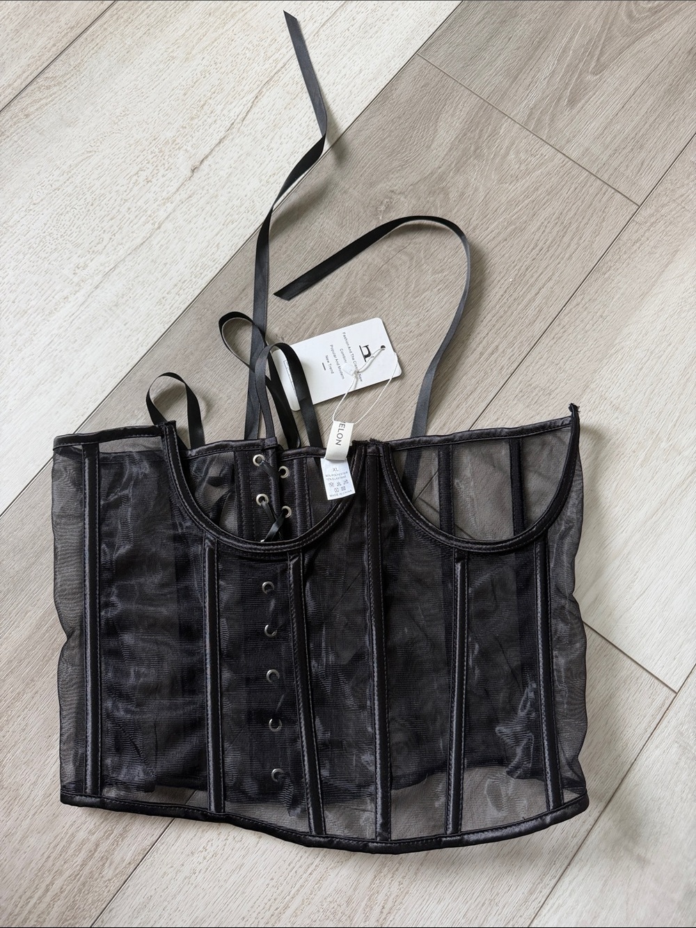 Amazon Black Sheer Mesh Corset Bustier Top